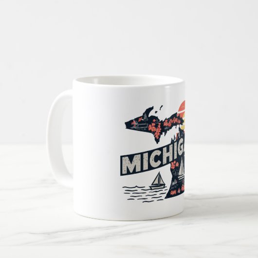 Michigan Retro Silhouette Kaffeetasse (Vorderseite Links)