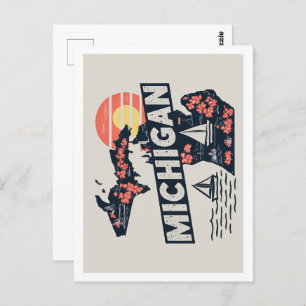 Michigan Retro Travel Design Iconic US-Staaten Postkarte