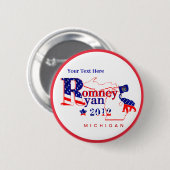 Michigan Romney und Knopf Ryans 2012 - fertigen Button (Vorne & Hinten)