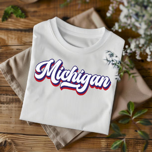Michigan Rot Weiß Blau Vintage Schrift T-Shirt