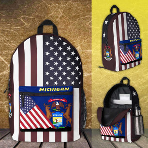 Michigan-Rucksack, Vintage amerikanische Flagge /M Bedruckter Rucksack