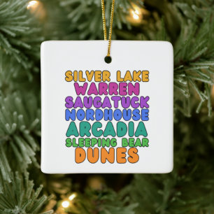 Michigan-Sanddünen-Regenbogen-Blasenbuchstaben-Orn Keramikornament