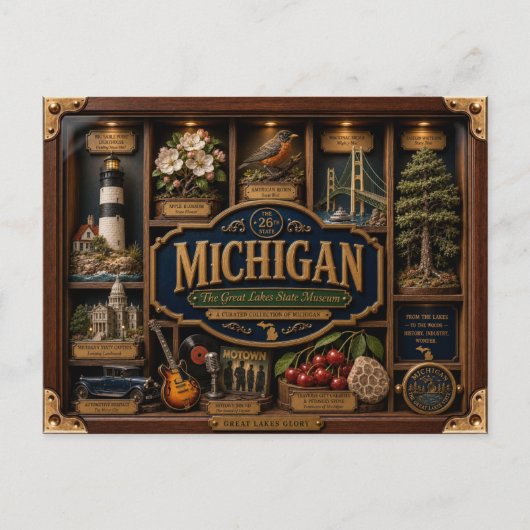 Michigan Shadow Box 3D Figurine Staat Postkarte (Vorderseite)