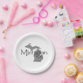 Michigan Shaped Gray Michigander Paper Party Pappteller (Party)