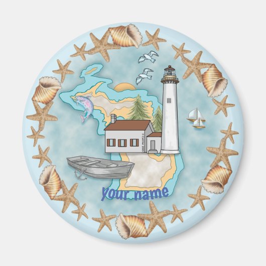 Michigan Shells Leuchtturm Magnet (Vorne)