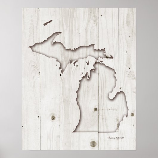 Michigan Silhouette | Holzschnitzen Poster (Vorne)
