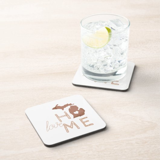 Michigan-Silhouette mit Herz-Liebe-Kupfer Getränkeuntersetzer (Rechte Seite)