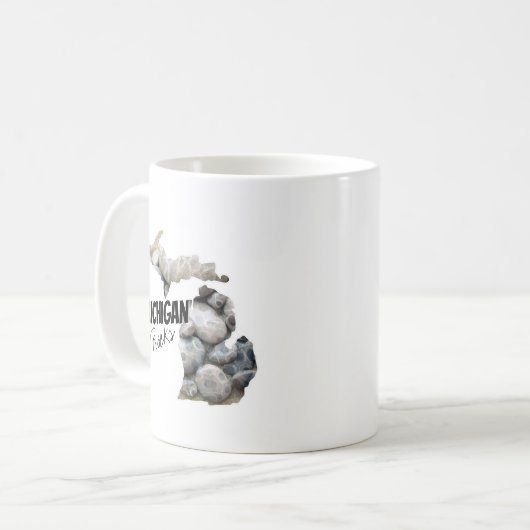 Michigan-Silhouette mit Petoskey-Steinen gefüllt Kaffeetasse (Vorderseite Links)