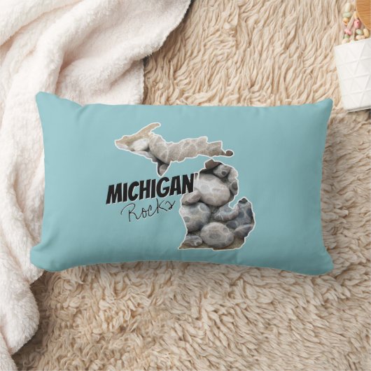 Michigan-Silhouette mit Petoskey-Steinen gefüllt Lendenkissen (Decke)