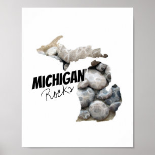 Michigan-Silhouette mit Petoskey-Steinen gefüllt Poster