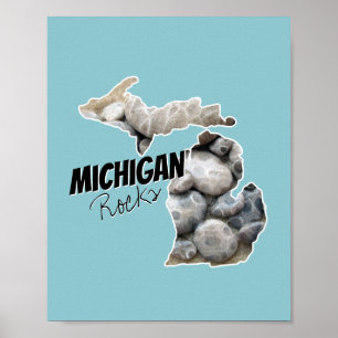 Michigan-Silhouette mit Petoskey-Steinen gefüllt Poster