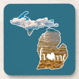 Michigan-Silhouette mit Zuhause und Foto Getränkeuntersetzer