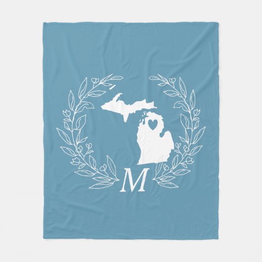 Michigan Staat-Kartenkranz-Blätter-Monogramm Fleecedecke (Vorderseite)