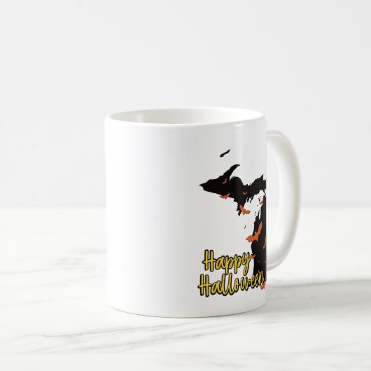 Michigan Staat Map Glückliche Halloween-Fledermäus Kaffeetasse (VorderseiteRechts)