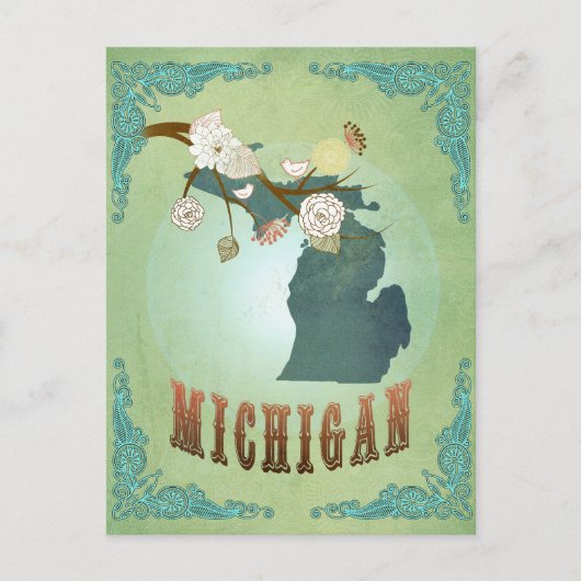 Michigan Staat Map - Green Postkarte (Vorderseite)
