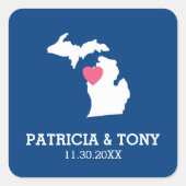 Michigan Staat Map mit benutzerdefinierten Lieben  Quadratischer Aufkleber (Vorderseite)