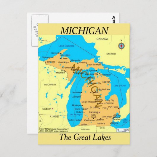 Michigan Staat Map Postkarte (Vorne/Hinten)