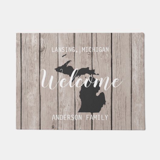 Michigan Staat Personalisiert Welcome Wood Look Fußmatte (Vorderseite)