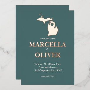 Michigan Staat Save the Date Hochzeit in Urlaubsor Folieneinladung