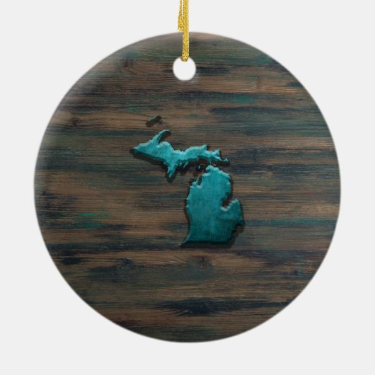 Michigan Staat Shape Aquamarin Keramik Ornament (Hinten)