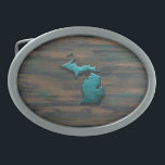 Michigan Staat Shape Aquamarin Ovale Gürtelschnalle<br><div class="desc">Michigan Staat Shape Aquamarin</div>