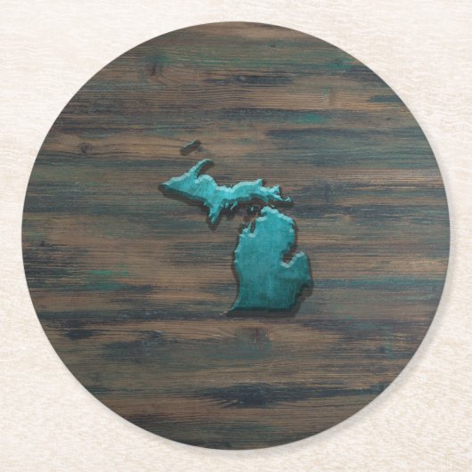 Michigan Staat Shape Aquamarin Runder Pappuntersetzer (Vorderseite)