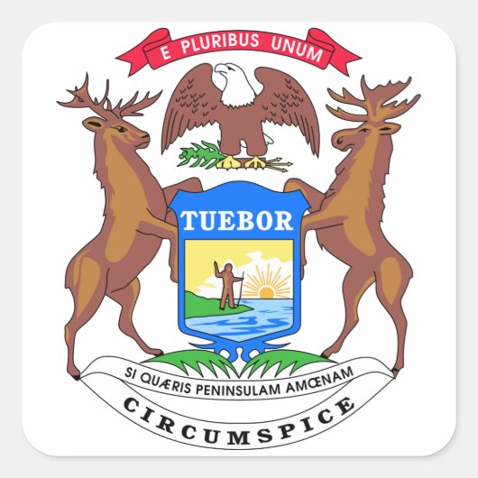 Michigan Staat Siegel Quadratischer Aufkleber (Vorderseite)
