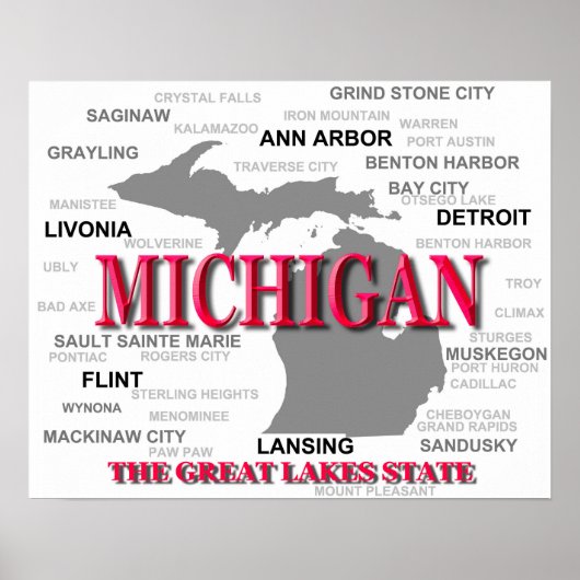 Michigan Staatsstolz Map Silhouette Poster (Vorne)