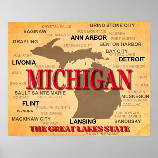 Michigan Staatsstolz Map Silhouette Poster (Vorne)