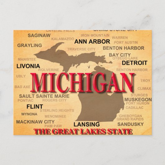 Michigan Staatsstolz Map Silhouette Postkarte (Vorderseite)