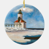 Michigan-Stadt-Licht-Weihnachtsverzierung Keramikornament (Hinten)