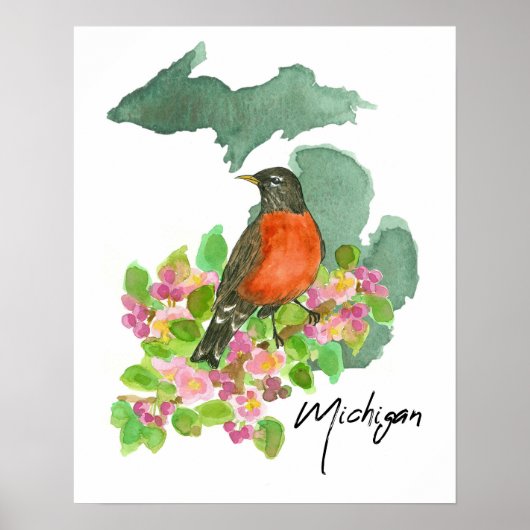 Michigan State American Robin Apple Blossom  Poster (Vorne)