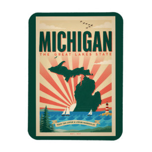 Michigan State Illustration Reise Kunst Vintage Magnet