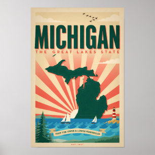 Michigan State Illustration Reise Kunst Vintage Poster