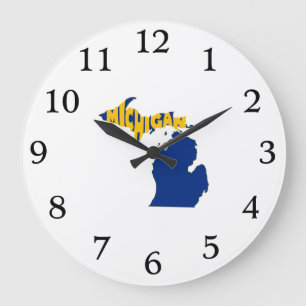 Michigan State Name Word Art Yellow Große Wanduhr