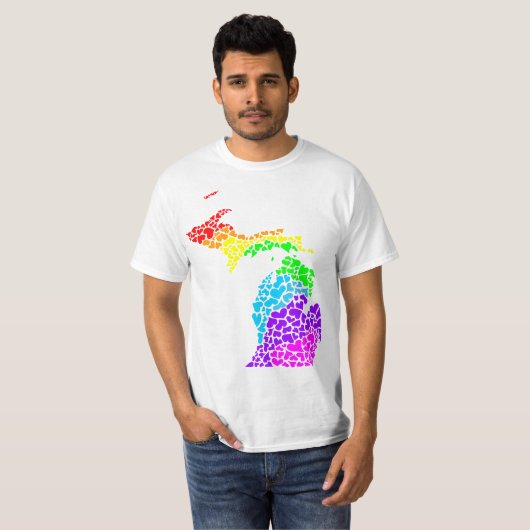 Michigan Stolz : Regenbogenherzen T-Shirt (Vorne ganz)