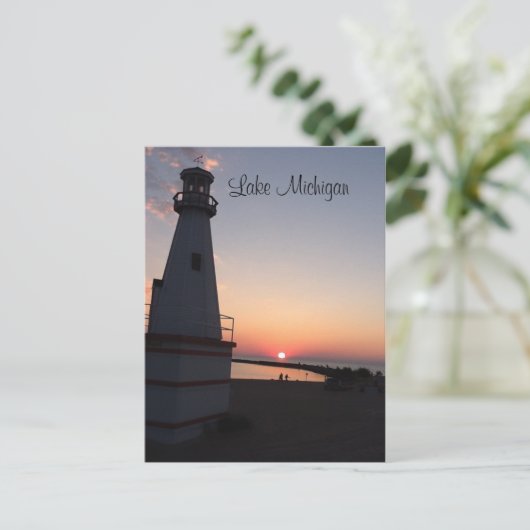Michigan Sunset Lighthouse Postkarte (Stehend Vorderseite)