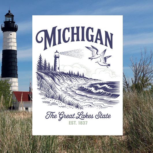 Michigan The Great Lakes Staat Est. 1837 Postkarte