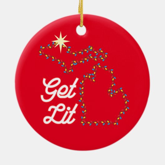Michigan Theme Ornament mit lustigem GET LIT (Hinten)