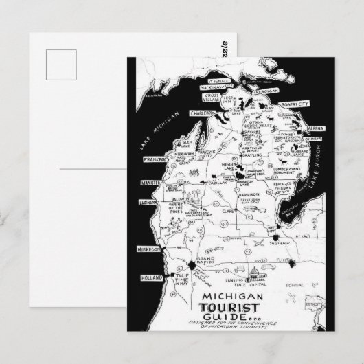 Michigan Tourist Map Postkarte (Vorne/Hinten)