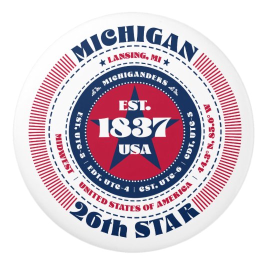 Michigan US Staat Red White Blue Typografy Keramikknauf (Vorderseite)