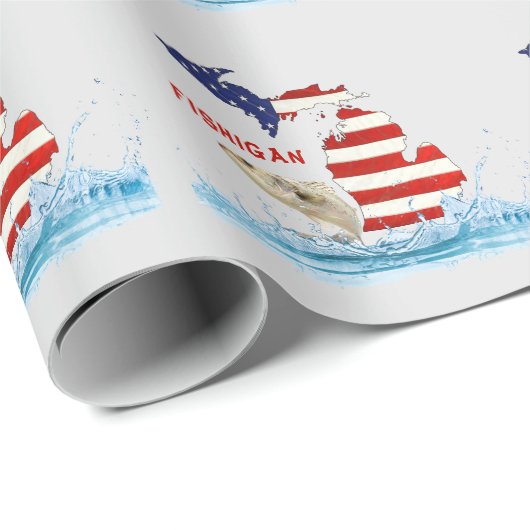 Michigan USA Flag mit Fisch Geschenkpapier (Rolleneckpunkt)