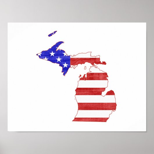 Michigan USA Flag Silhouette Map Shape Poster (Vorne)