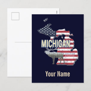 Michigan Vereinigte Staaten Retro-Staatskarte Vint Feiertagspostkarte
