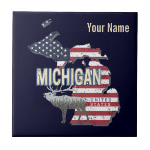 Michigan Vereinigte Staaten Retro-Staatskarte Vint Fliese