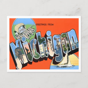 Michigan Vintag Big Letters Postcard Postkarte