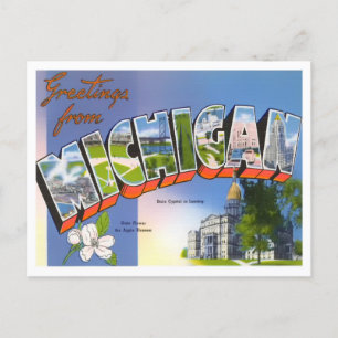 Michigan Vintag Big Letters Postcard Postkarte