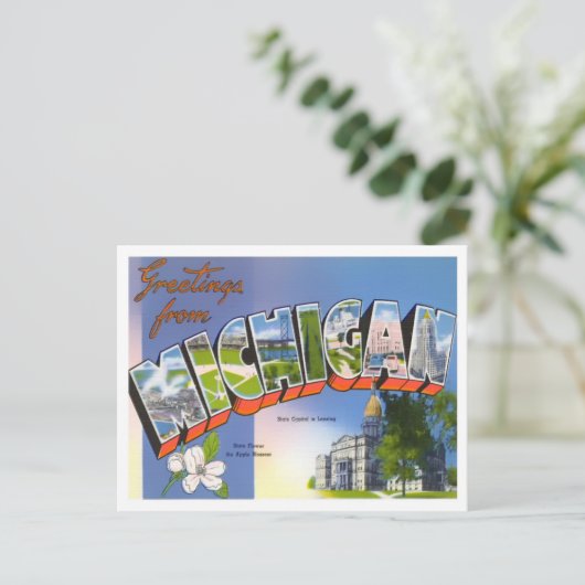 Michigan Vintag Big Letters Postcard Postkarte (Stehend Vorderseite)