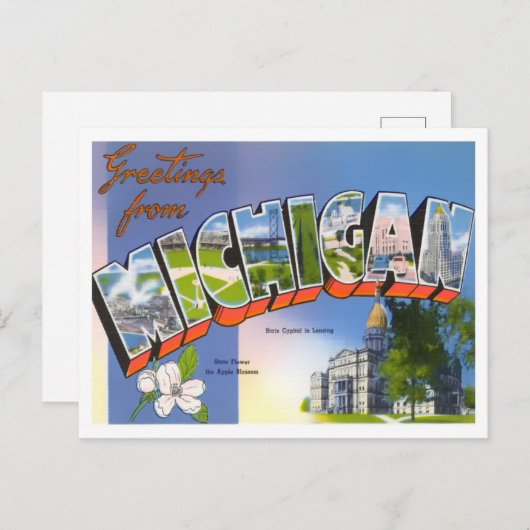 Michigan Vintag Big Letters Postcard Postkarte (Vorne/Hinten)