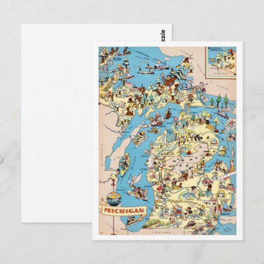 Michigan Vintag Funny Map Postkarte (Vorne/Hinten)